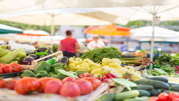A variety of produce at a farmers market