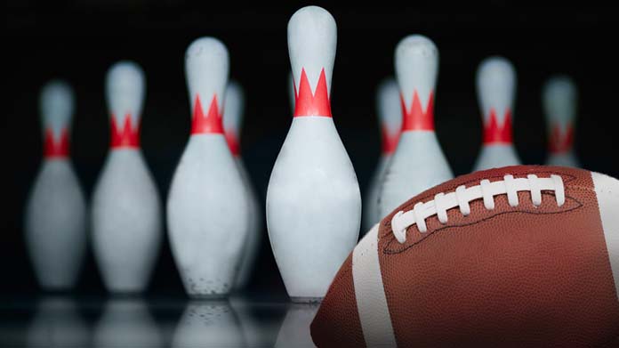 Bowling pins and a football