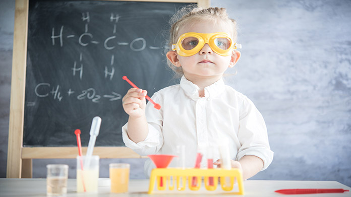 Toddler dressed up as a scientist