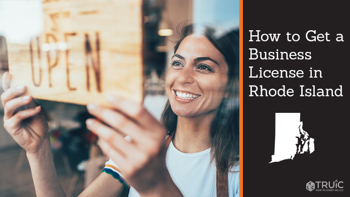 Woman holding open sign after getting her business license
