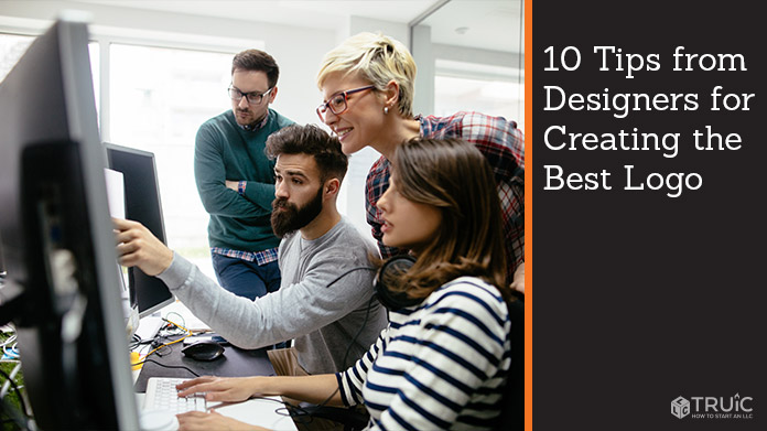 A group of designers giving tips about designing a logo.