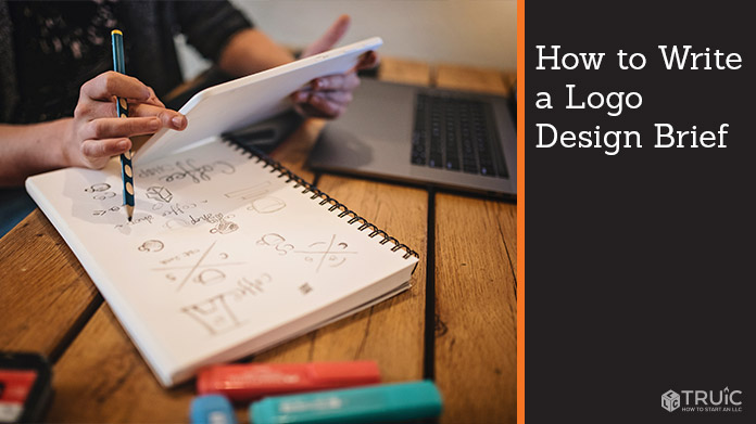 Woman writing a design brief with sketches.