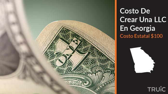 Imagen de un dolar (USD) y el estado de Georgia. Costo de crear una LLC en Georgia