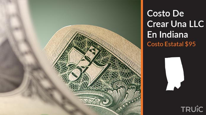 Imagen de un dolar (USD) y el estado de Indiana. Costo de crear una LLC en Indiana