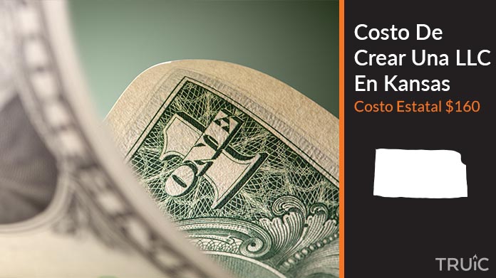 Imagen de un dolar (USD) y el estado de Kansas. Costo de crear una LLC en Kansas