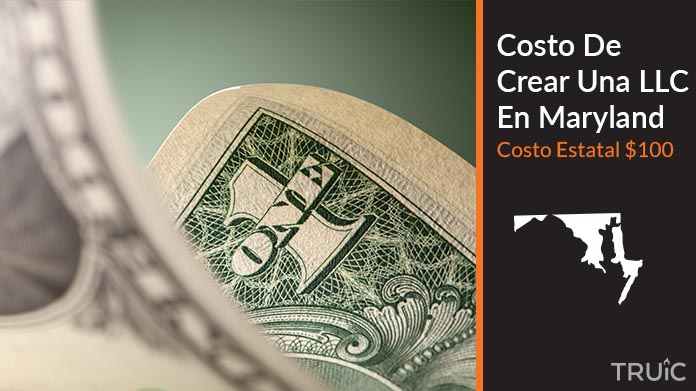 Imagen de un dolar (USD) y el estado de Maryland. Costo de crear una LLC en Maryland