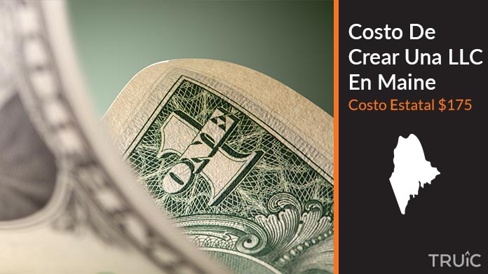 Imagen de un dolar (USD) y el estado de Maine. Costo de crear una LLC en Maine