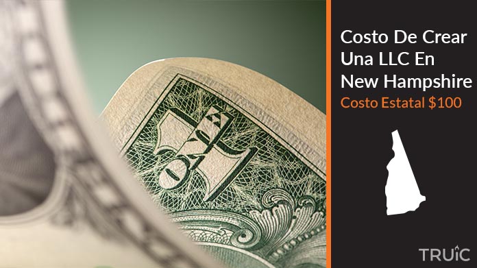 Imagen de un dolar (USD) y el estado de New Hampshire. Costo de crear una LLC en New Hampshire