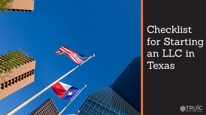 Dallas cityscape with America and Texas flags.
