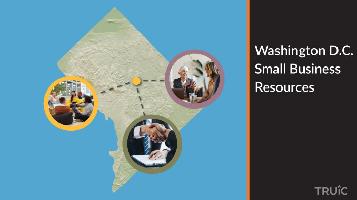 A map of Washington D.C. with local small business resources highlighted.