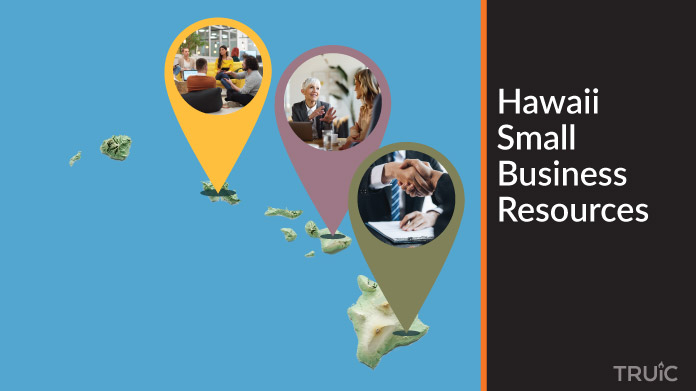 A map of Hawaii with Hawaii small business resources highlighted.
