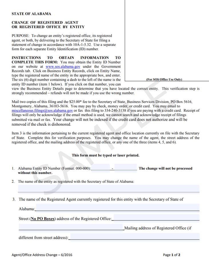 Alabama change registered agent form