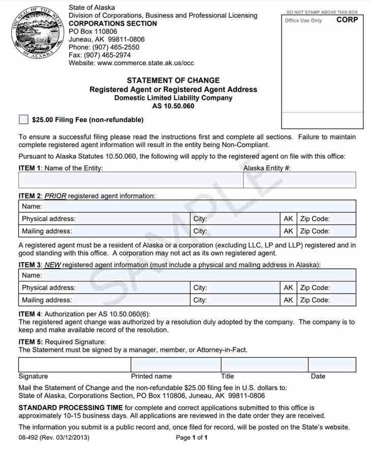 Alaska change registered agent form