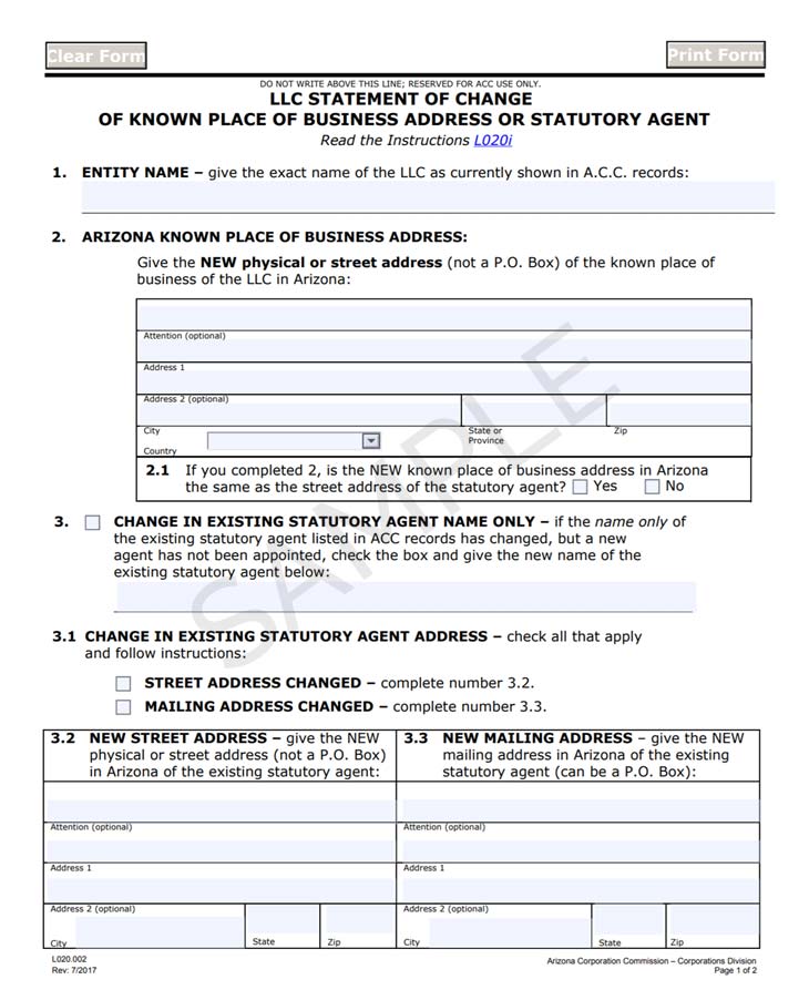 Arizona change registered agent form