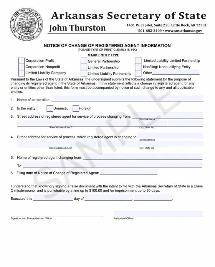 Arkansas change registered agent form