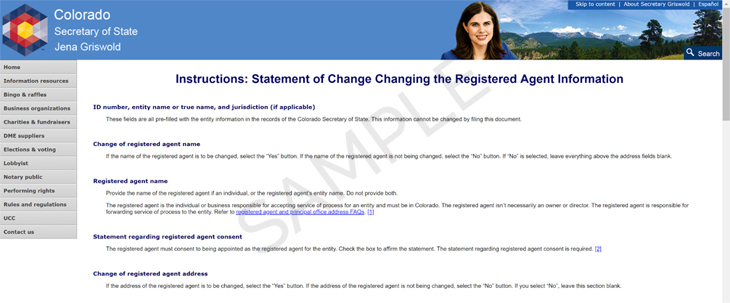 Colorado change registered agent form