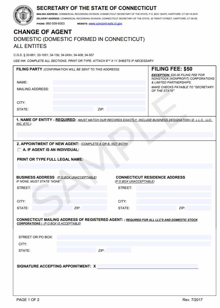 Connecticut change registered agent form