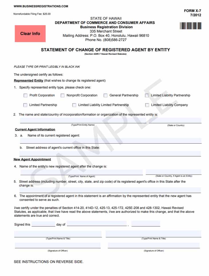 Hawaii change registered agent form