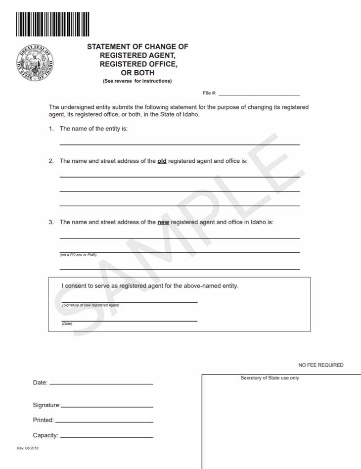 Idaho change registered agent form