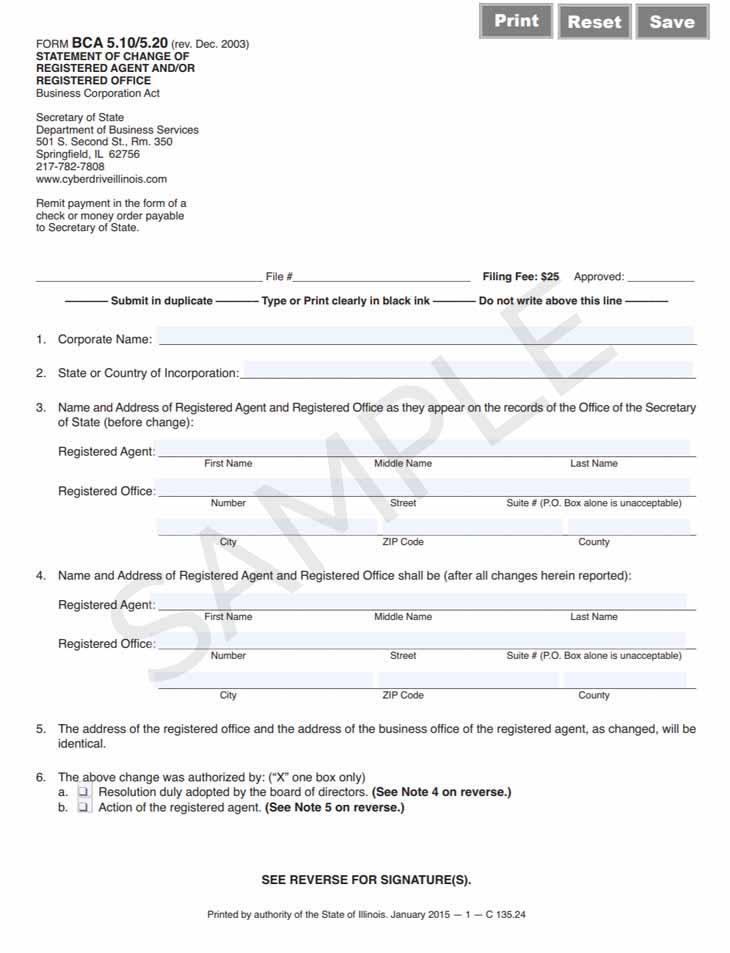 Illinois change registered agent form