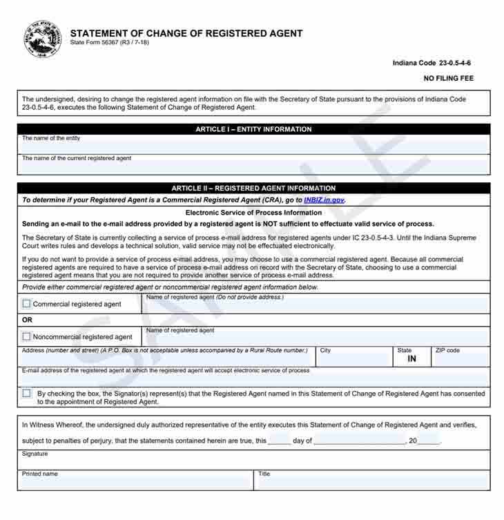 Indiana change registered agent form
