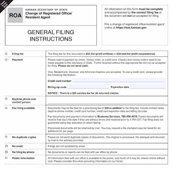 Kansas change registered agent form