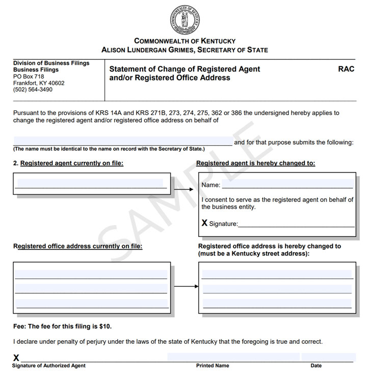 Kentucky change registered agent form