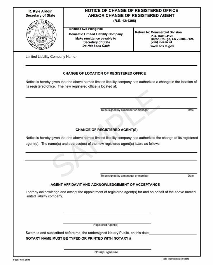Louisiana change registered agent form