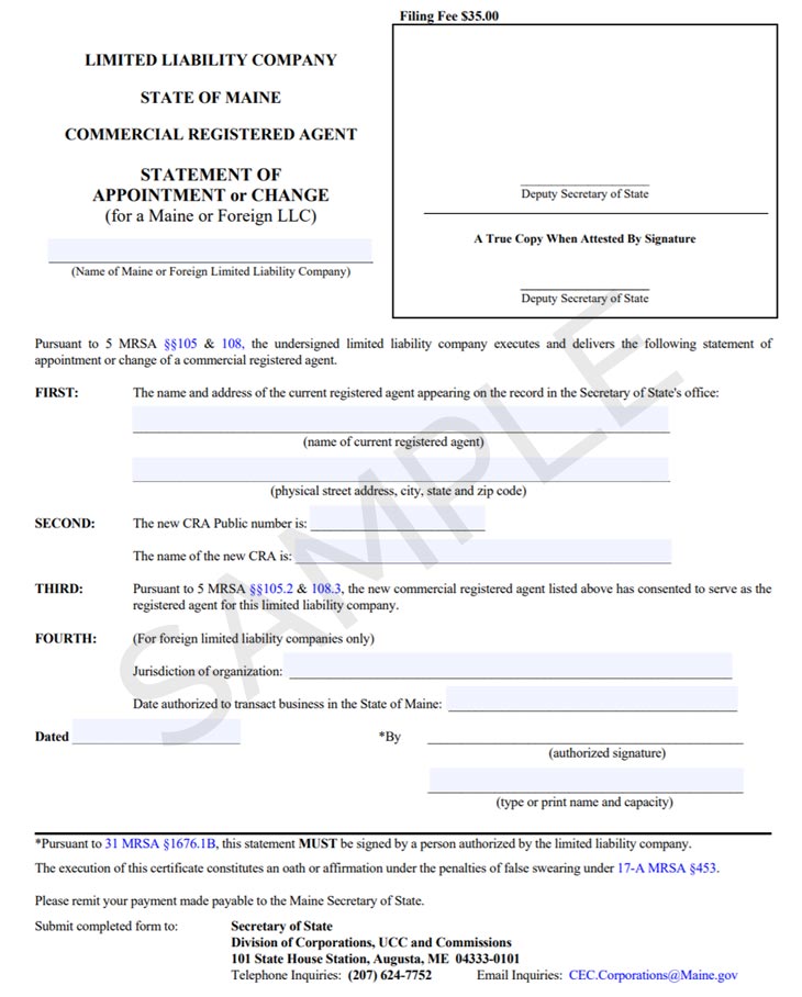Maine change registered agent form