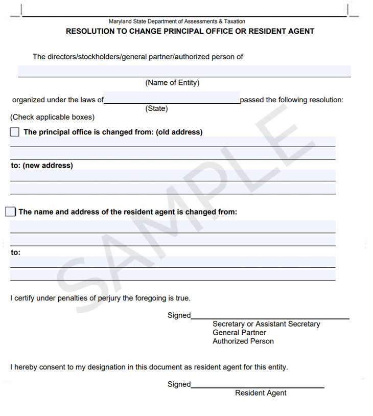 Maryland change registered agent form