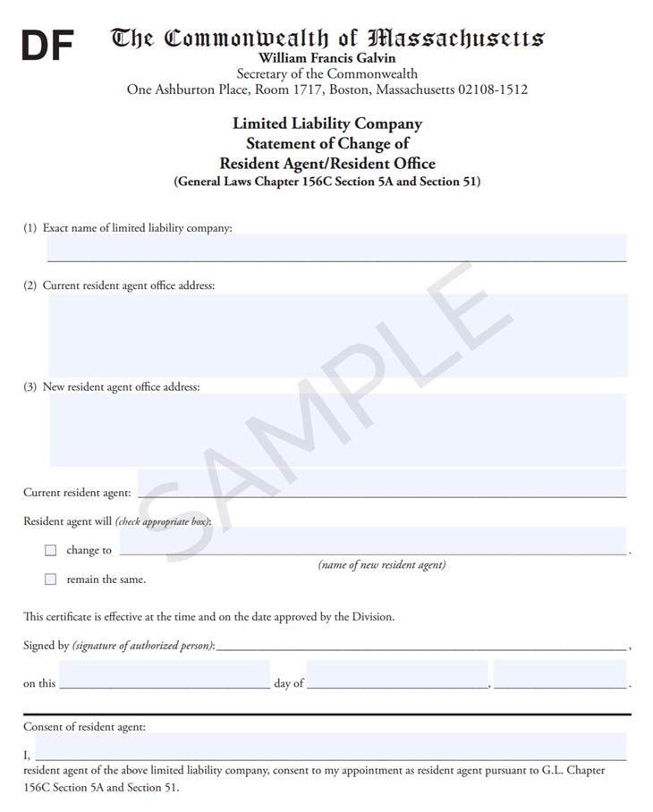 Massachusetts change registered agent form