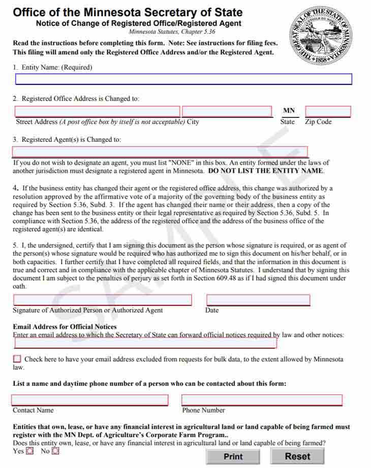 Minnesota change registered agent form