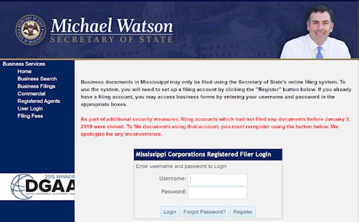 Mississippi change registered agent form