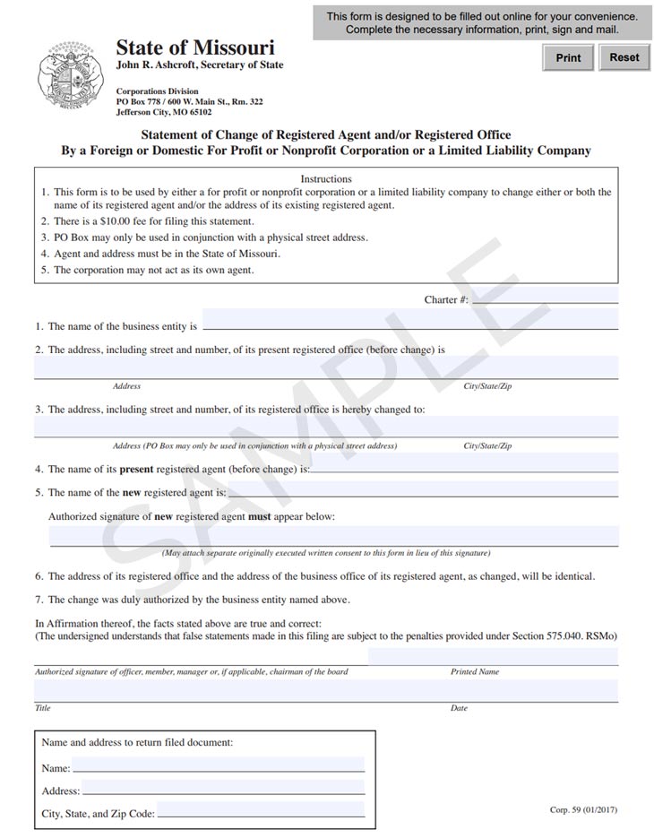 Missouri change registered agent form