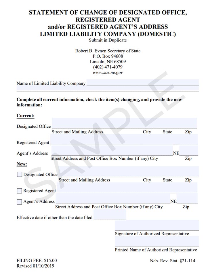 Nebraska change registered agent form