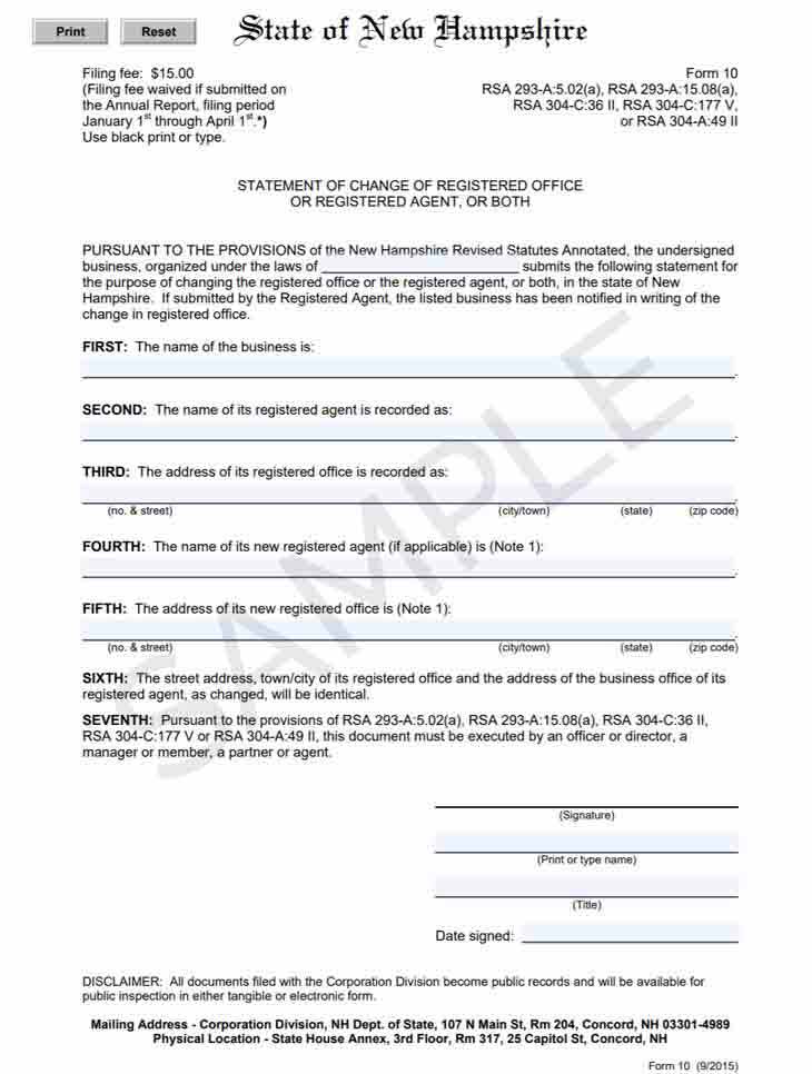 New hampshire change registered agent form