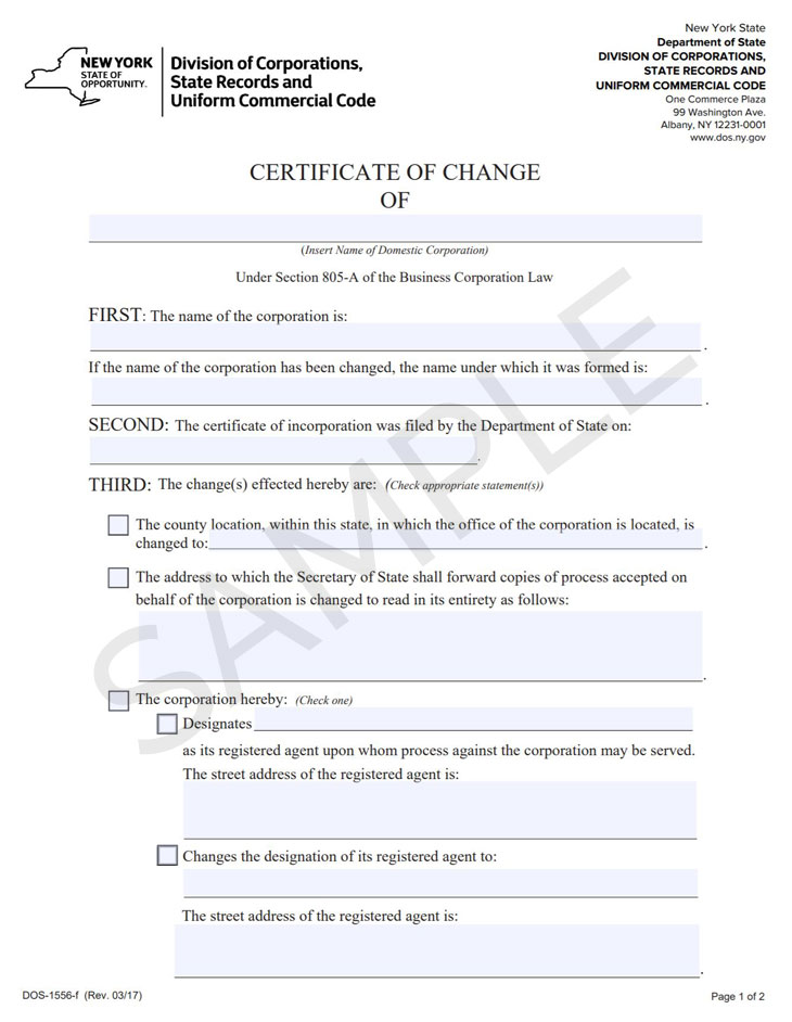 New york change registered agent form