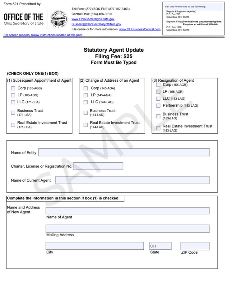 Ohio change registered agent form