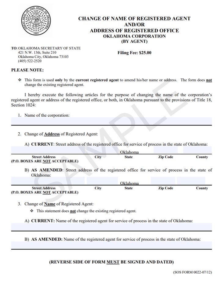 Oklahoma change registered agent form