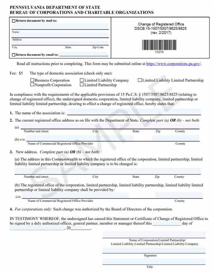 Pennsylvania change registered agent form