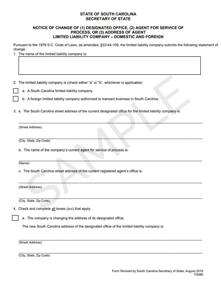 South carolina change registered agent form