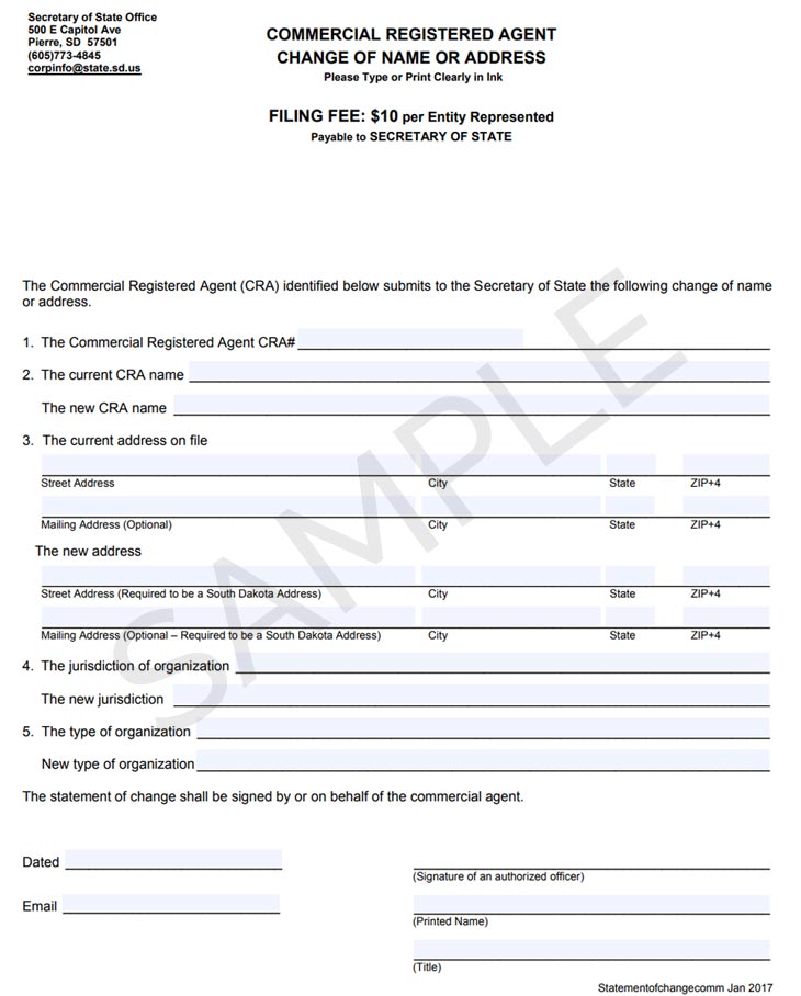South dakota change registered agent form