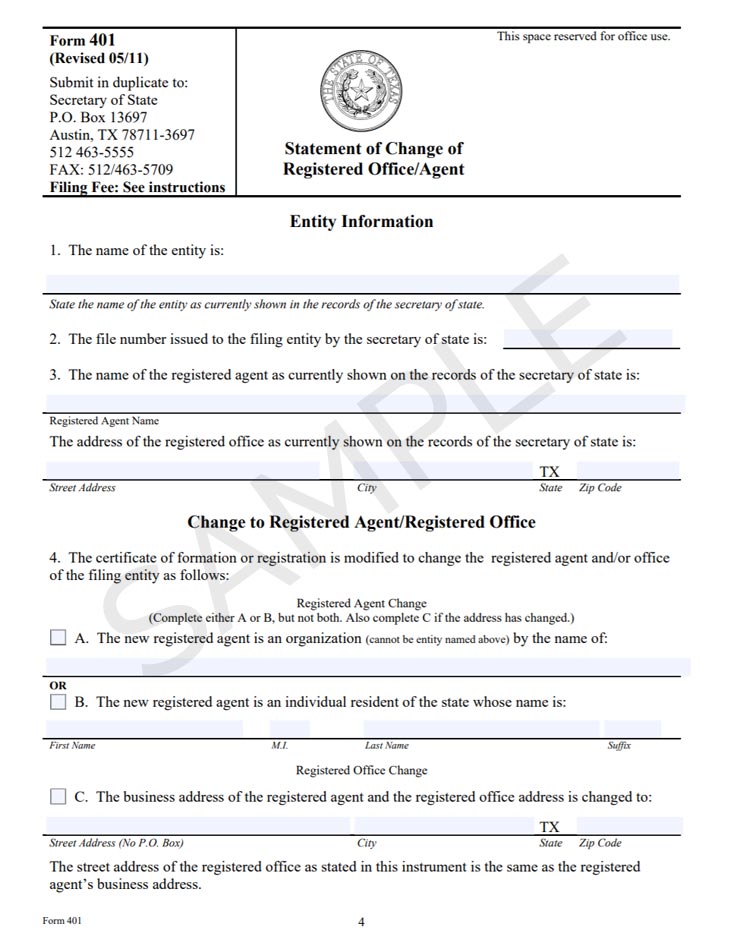 Texas change registered agent form