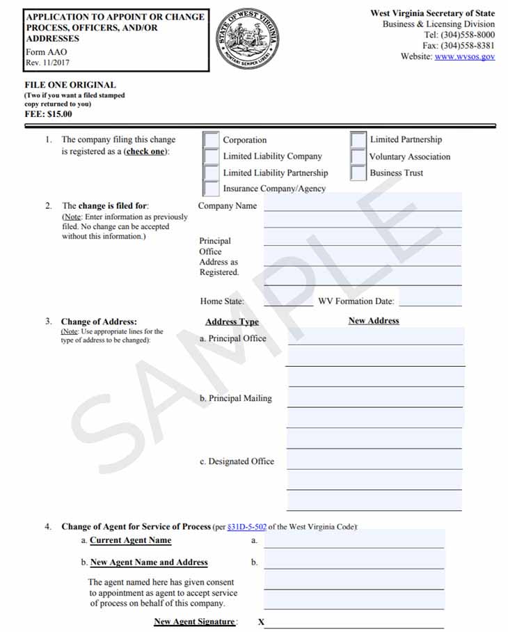 West virginia change registered agent form