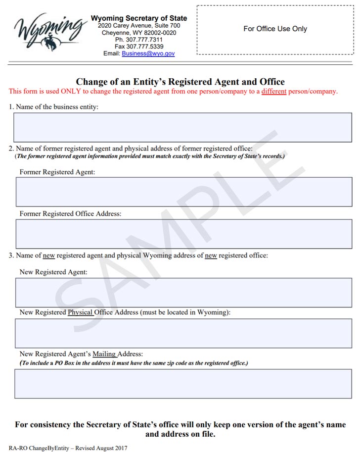 Wyoming change registered agent form