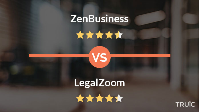 ZenBusiness with 4.7 stars versus LegalZoom with 3.4 stars.
