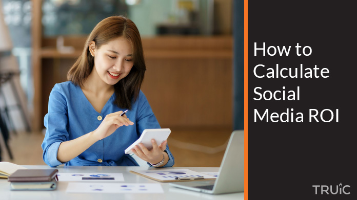 Woman calculating her social media roi.